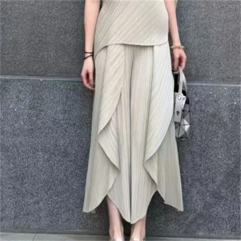 Miyake Pleated Women's Casual Pants 2026 New Japanese Design Solid Color Irregular Design Elegant Loose Thin Trousers