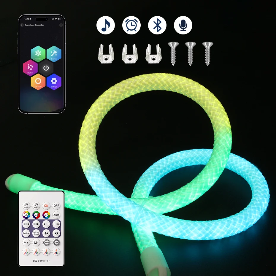

DC 5V Round Reticulate Pattern RGB-IC LED Neon Strip Lights Bluetooth Remote Control 360 Degree Smart RGB Tape 1m/2m/3m/4m/5m