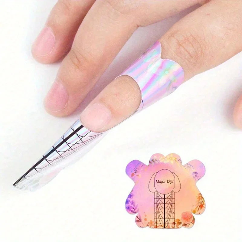 100Pcs Nails Art UV Gel Tips Extension Builder Form Acrylic French Printed Nail Tip Stencil Stickers for Manicure Tools