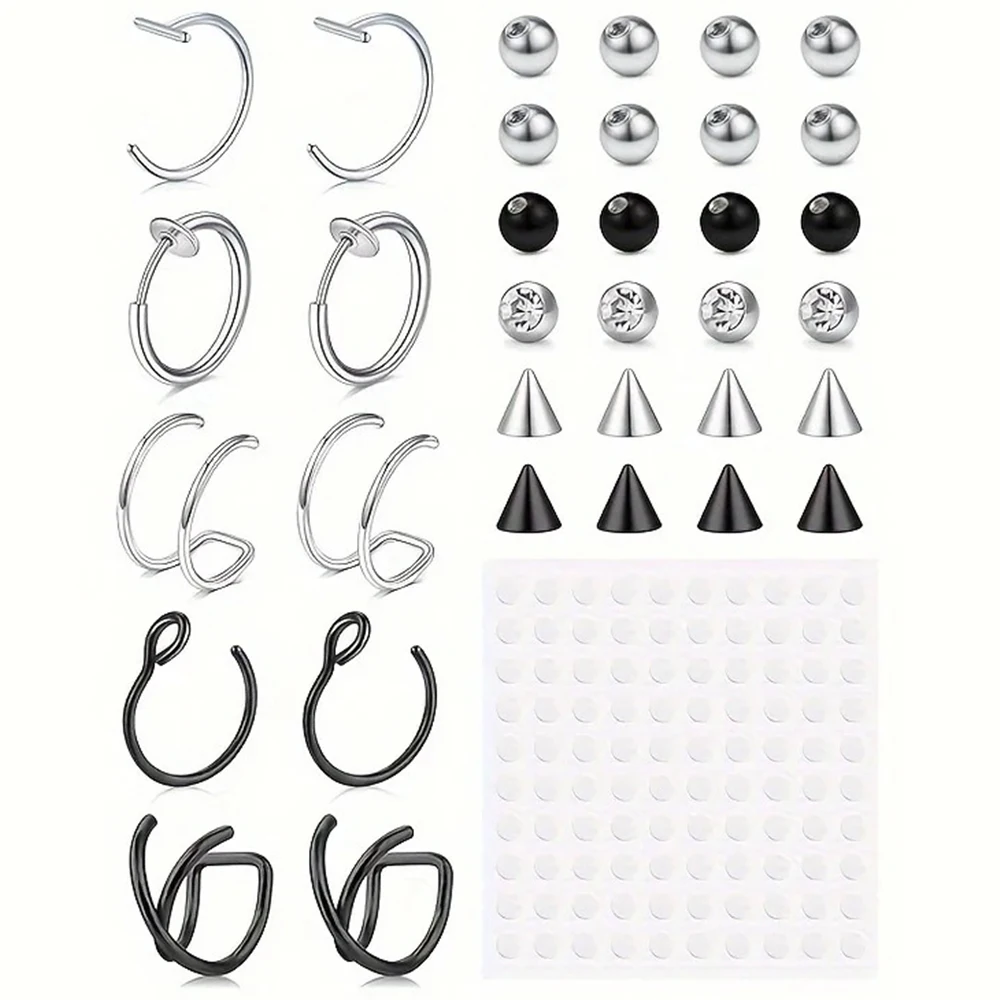 Piercings falsos, aro de labio falso, aro de nariz falso, aro de serpiente falso, piercing de ceja falso, clip para oreja, pendientes de nariz, oreja y labio falsos.