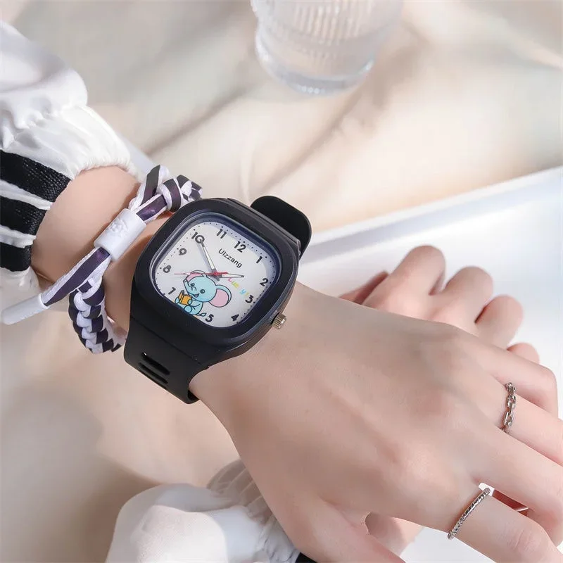 Children Boys Girls Square Watch Ins Cute Small Fresh Unicorn Girl Quartz Clock Only Wristwatches