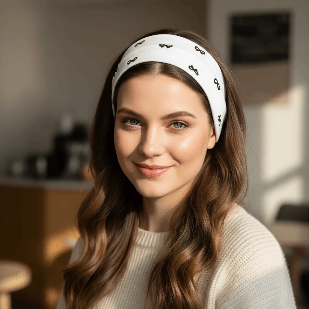 Fashion Bow Print Yoga Headband Sweat-absorbent Elastic Sport Hairband Hair Accessories Headwrap Sports