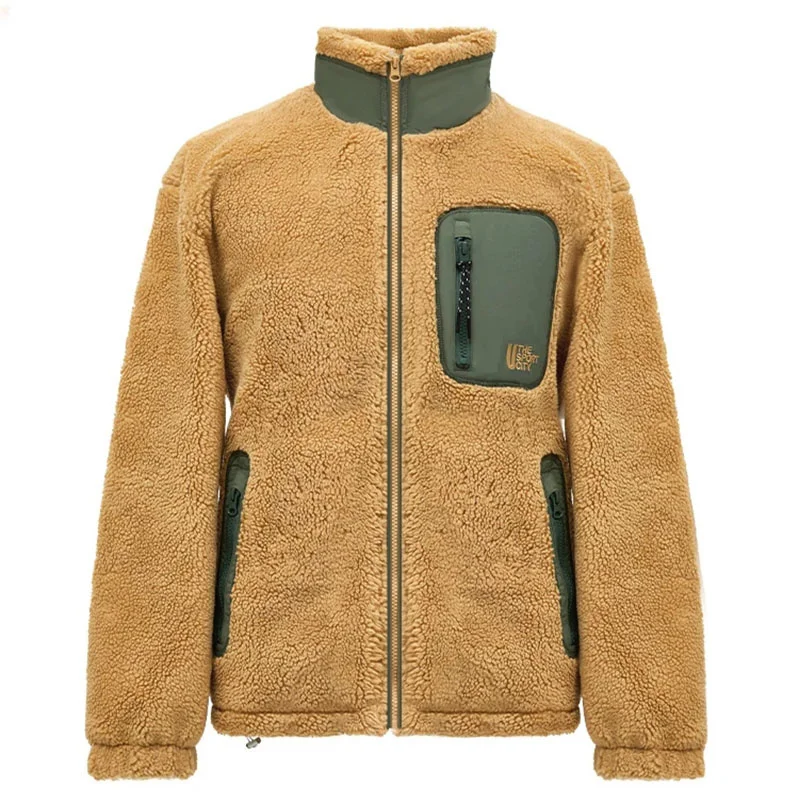 

Outdoor Lamb Fleece Jacket Men Women Stand Collar Cardigan Coat Autumn And Winter Loose Couple Outerwear