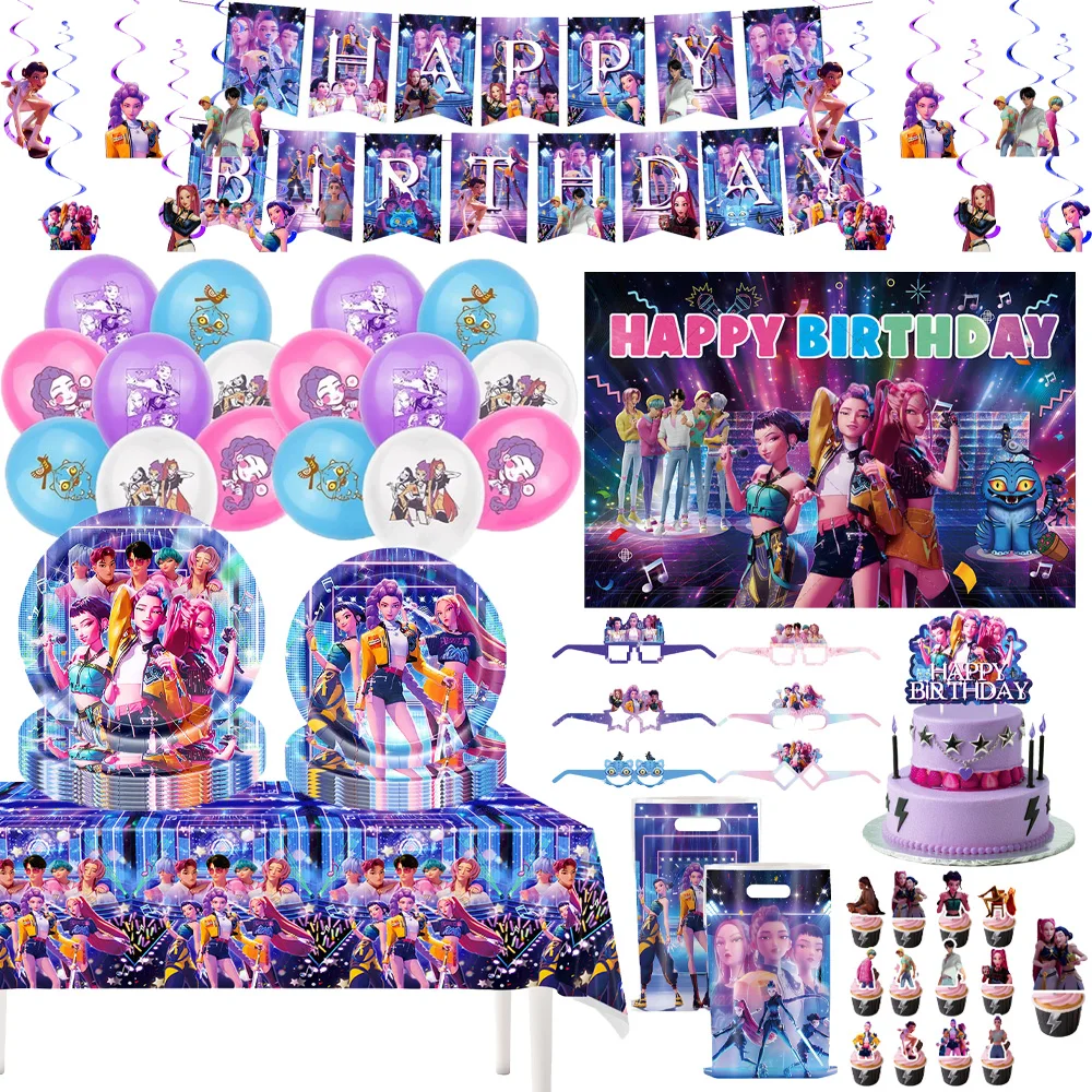 Decorações para Festa de Aniversário Kpop, Utensílios de Papel, Copos, Pratos, Guardanapos, Sacolas de Presente, Balões, Topper de Bolo para Crianças e Chá de Bebê