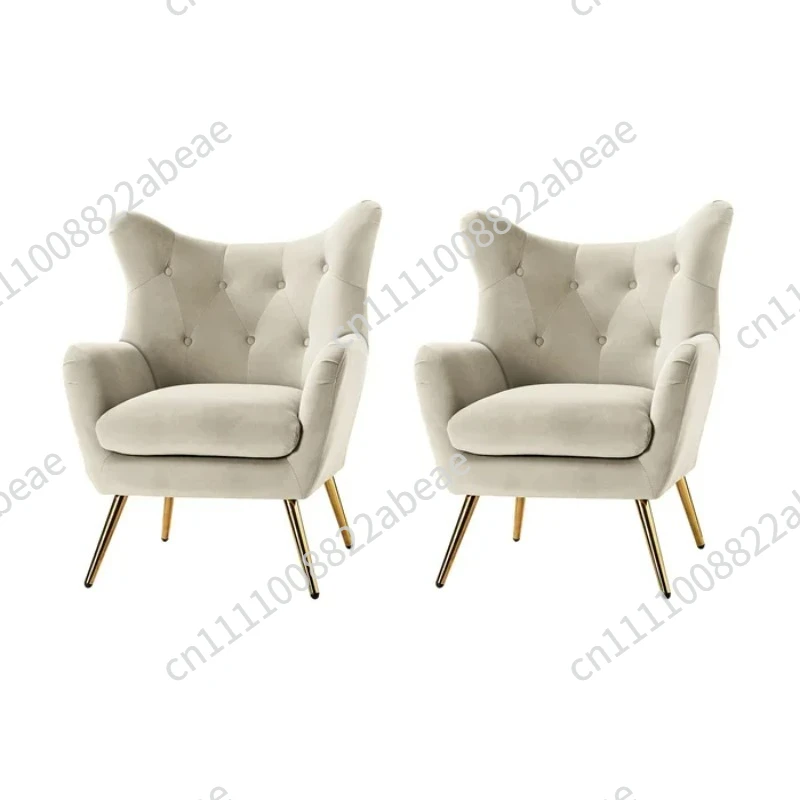 Modern Gold Stainless Steel Wide Tufted Velvet Wingback Chair Velvet Button Tufted Armchair Accent Leisure Chair
