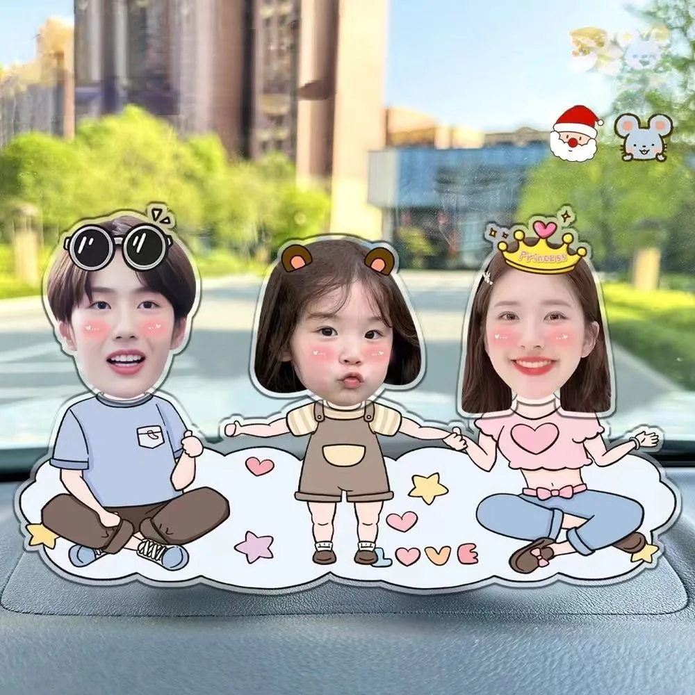 Picture Car Accessories Cute Cartoon Couples Shake Head Action Figurines Family Photo Custom Ornament Auto Interior Dashboard