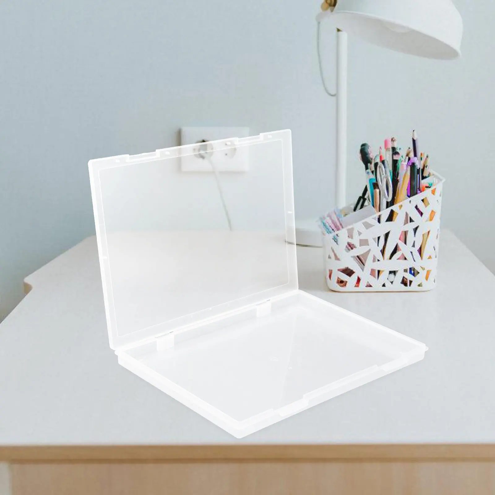 

2pcs Portable Transparent File Box With Lid For Document Paper Storage Dustproof Clear Organizer For Office Files Photos