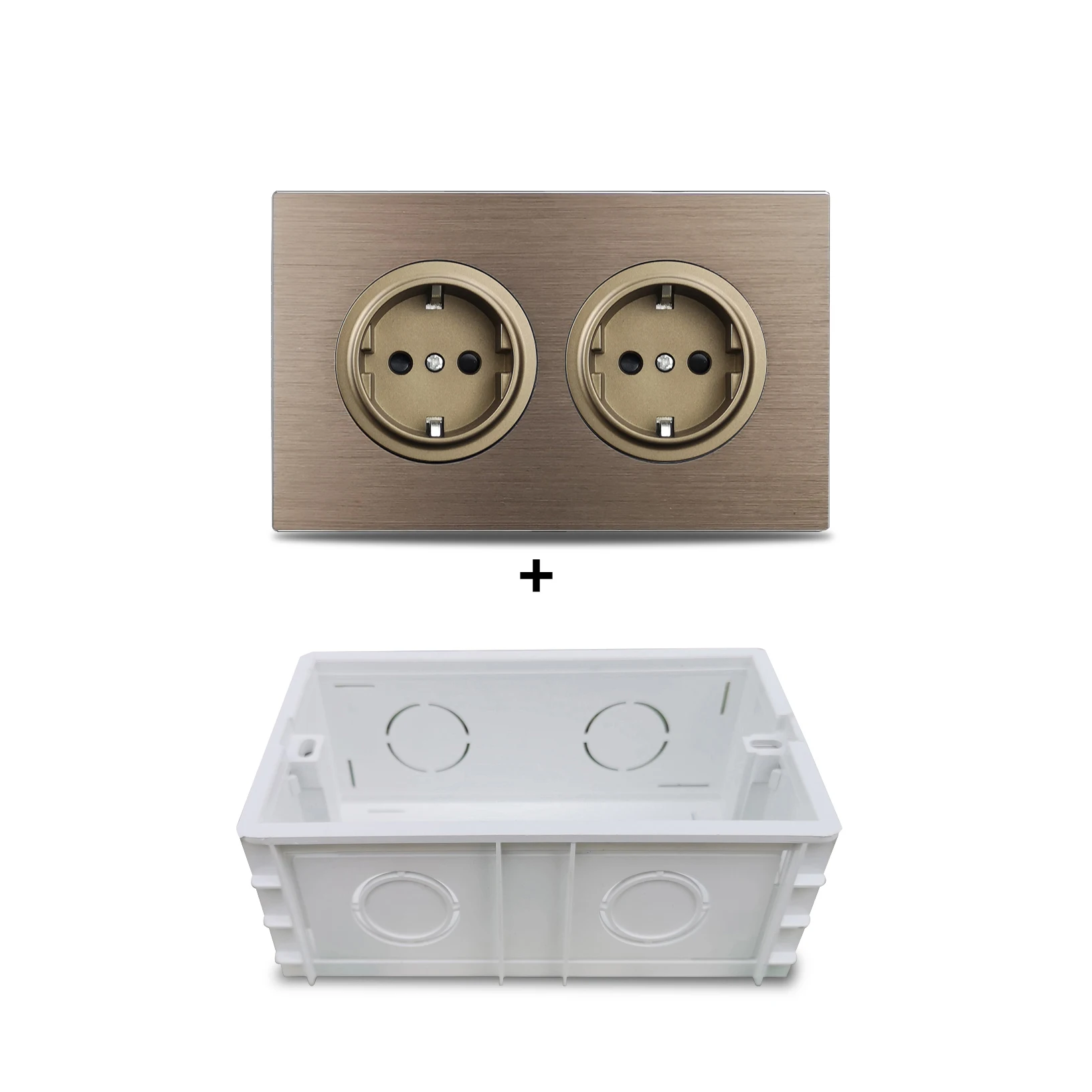 Dubbel EU Frans stopcontact bruin geborsteld aluminium paneel stopcontact 146 * 86 mm Wallpad L6