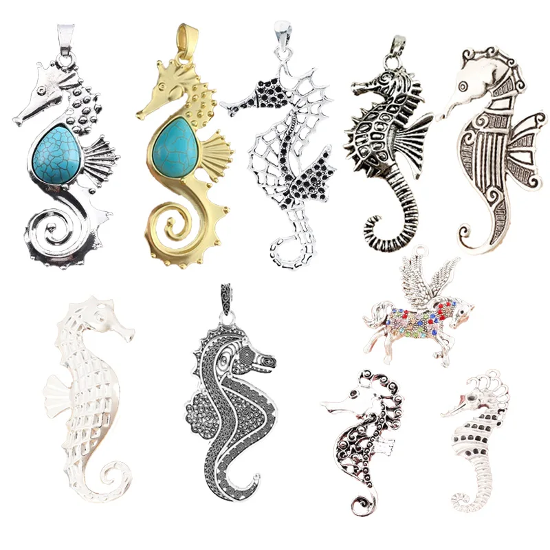 ZXZ 2pcs Tibetan Silver Large Seahorse Hippocampus with Imitation Stone Charms Pendants for Necklace Jewelry Making