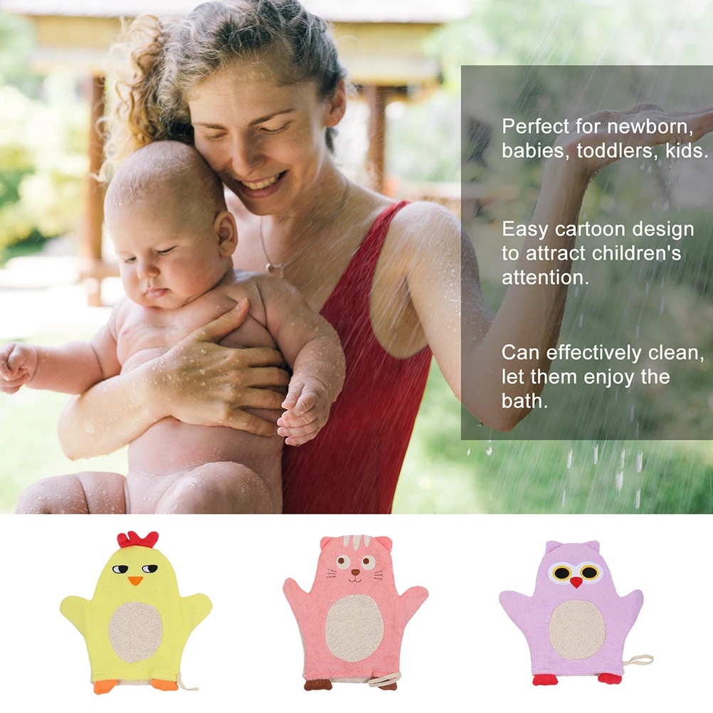

6Pcs Baby Bath Mitts Cartoon Cotton Washcloths Soft Lightweight Portable Shower Towels Infant Bath Scrubber Supplies
