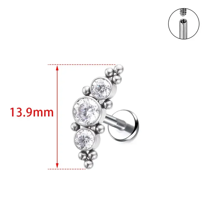 ASTM F136 Titanium Piercing 16G Zircon Cluster Ear Tragus Helix Cartilage Opal Earring Stud Labret Sexy Body Piercing Jewelry