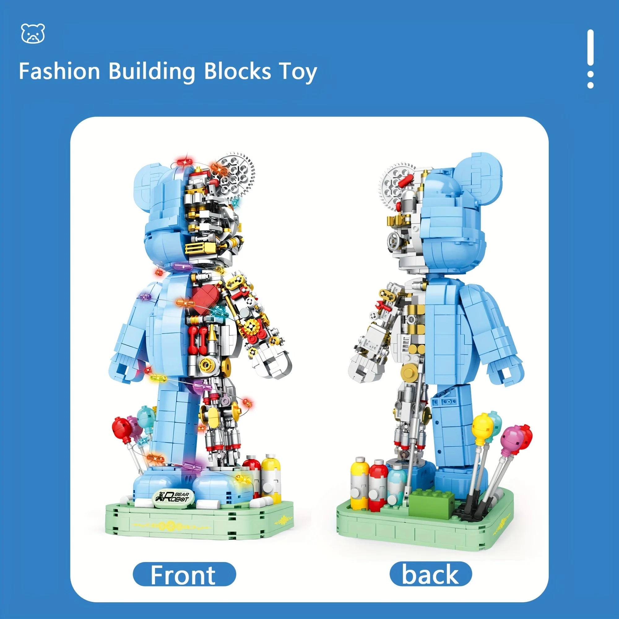 1160pcs blaue halbe Maschinen tragen Bausteine niedliche Ausrüstung Bär Modell Ziegel Desktop-Dekoration Spielzeug für Kinder Weihnachts geschenke