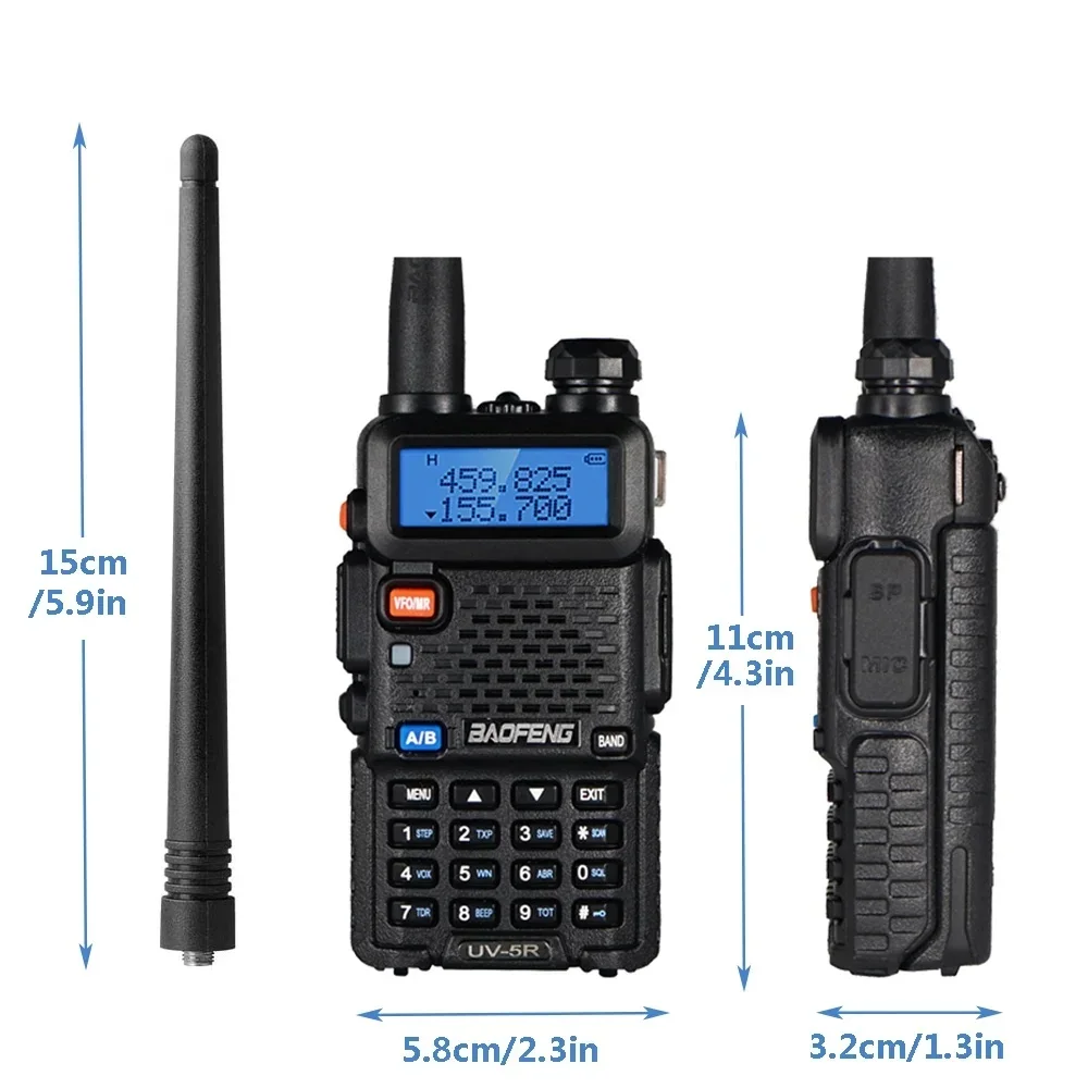 2pcs BAOFENG UV-5R 5W High Power Dual Band Two Way Radio Long Range Handheld Portable Walkies Talkies For Hunting