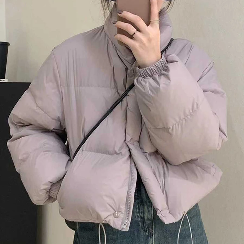 

Solid Color Versatile Short Cotton Coats For Women Winter Simple Warm Bread Jackets Casual Female Tops Overcoat