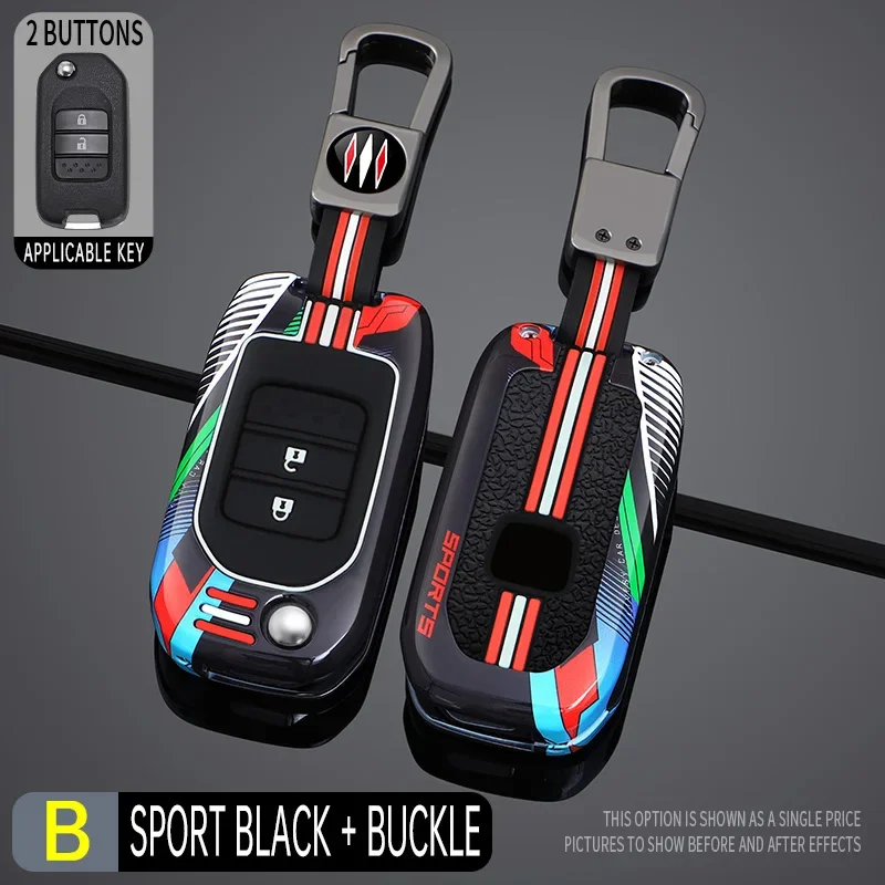 

Racing style Metal Car folding key case cover shell for Honda Civic Fit CR-V HR-V Accord Jade Crider Odyssey 2015 2016 2017 2018