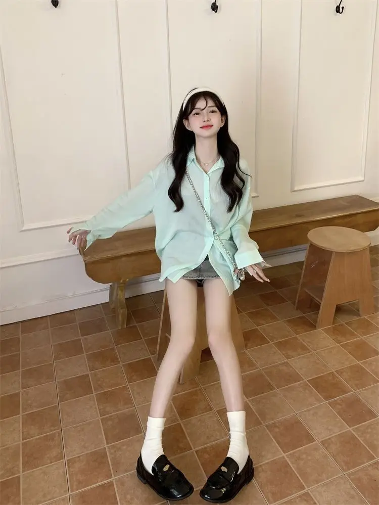 Micro Transparent Sunscreen Shirt Jacket for Women's Summer 2024 New Purple Loose Medium Length Thin Cardigan Top