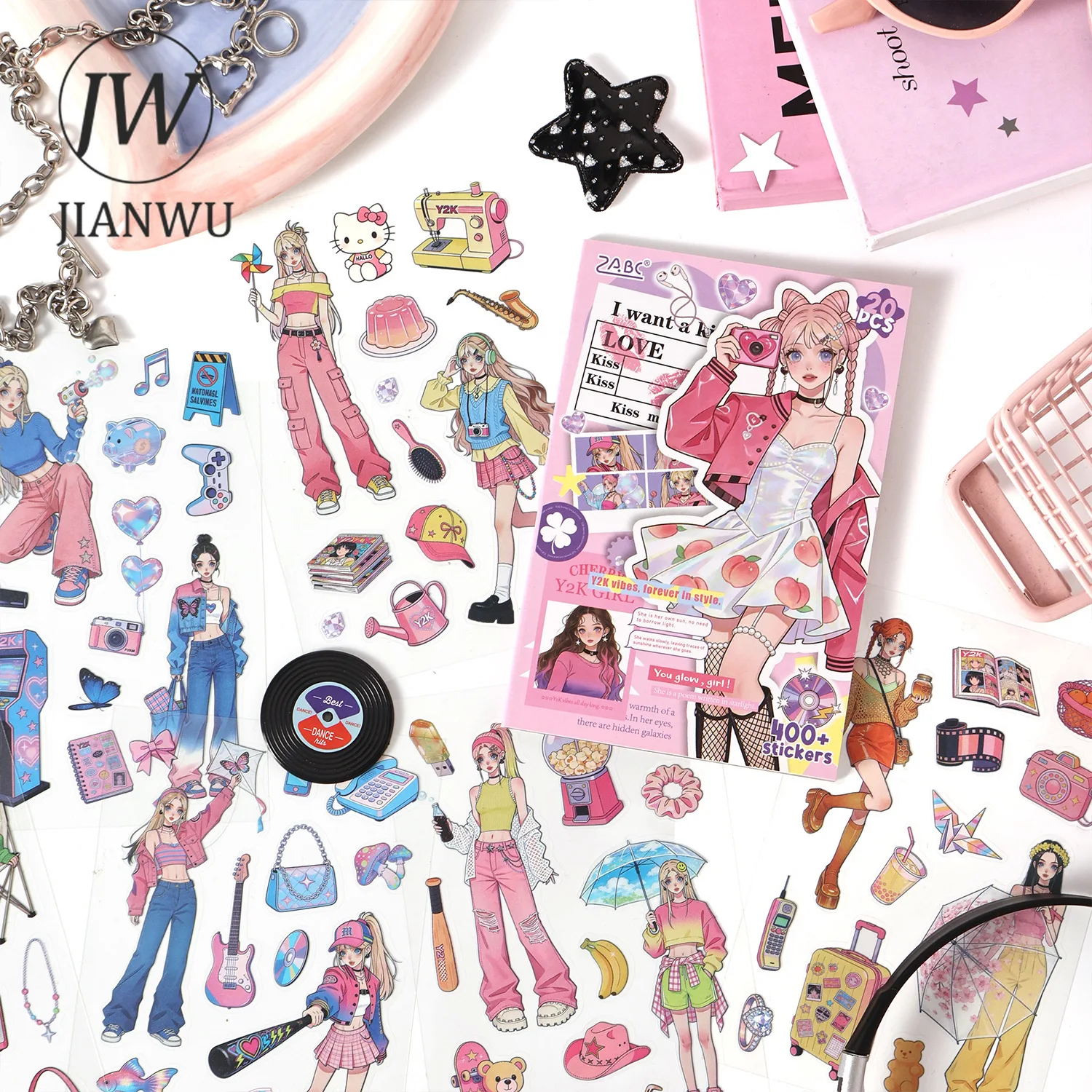 Vintage Fashion Journal - JIANWU Buku Stiker PET Kolase Karakter