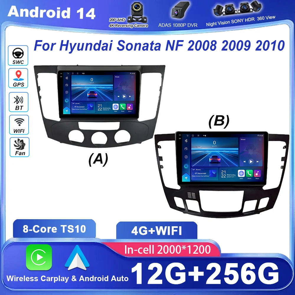 

Android 14 радио стерео для Hyundai Sonata NF 2008 2009 2010 авто мультимедийный плеер GPS-навигация головное устройство 2Din QLED экран 4G