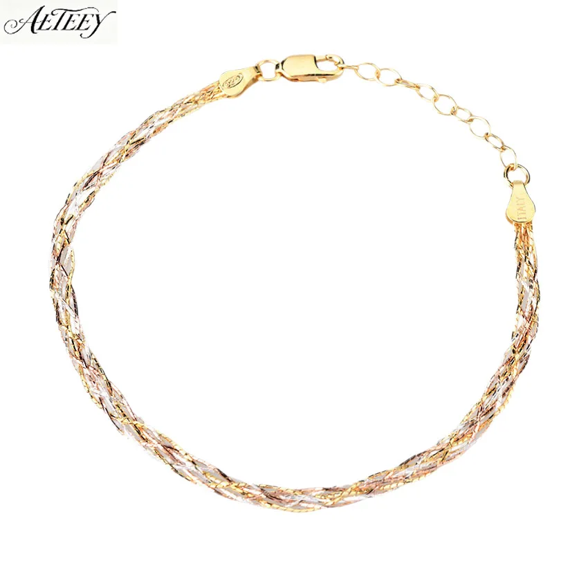 S925 Sterling Silver Adjustable Tri Color Bamboo Weave Bracelet Minimalist Women Hand Jewelry