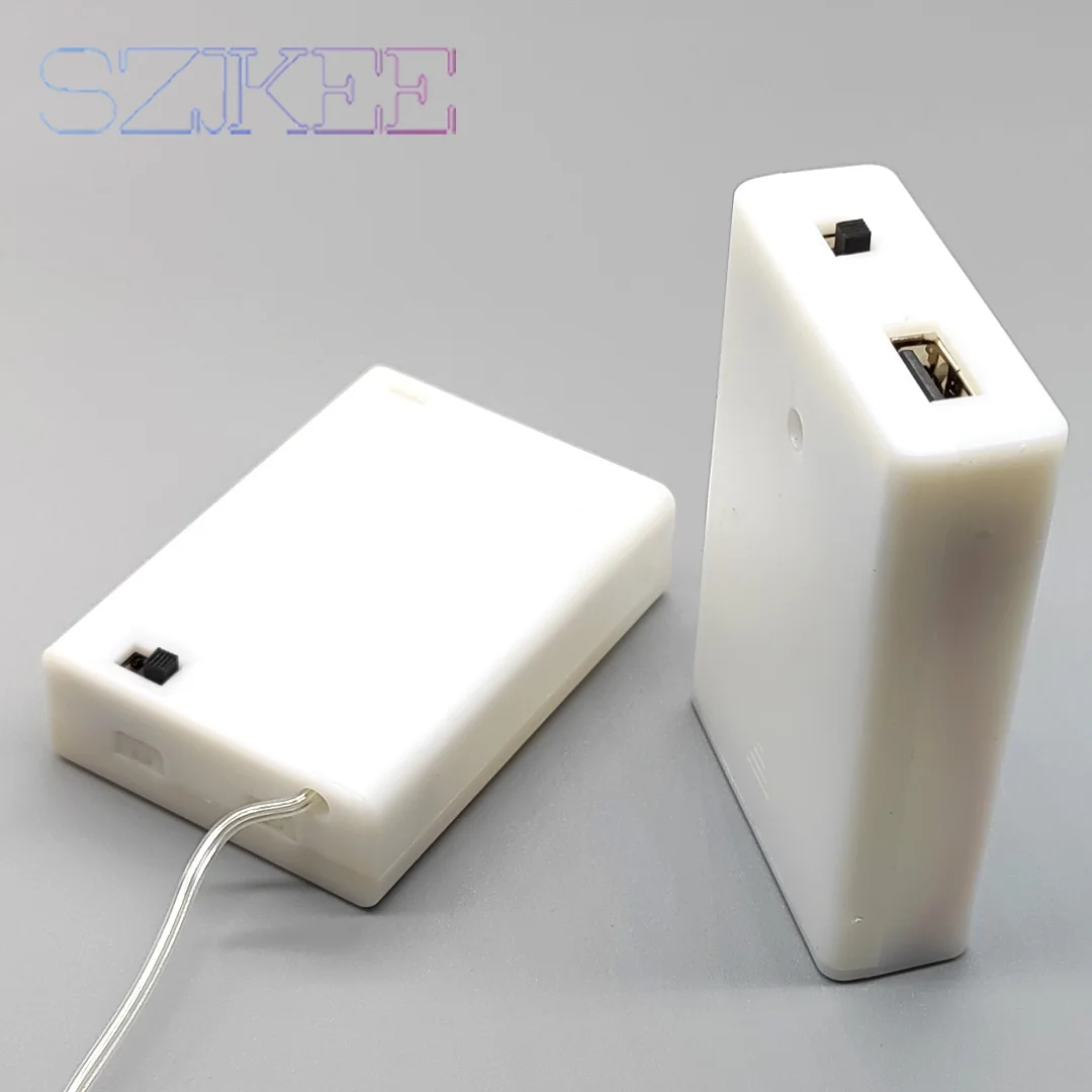 AA battery Case 3 Slot Series Connection AA Battery Holder With Cover And Top Switch With USB/Line AA Battery Box Milky White