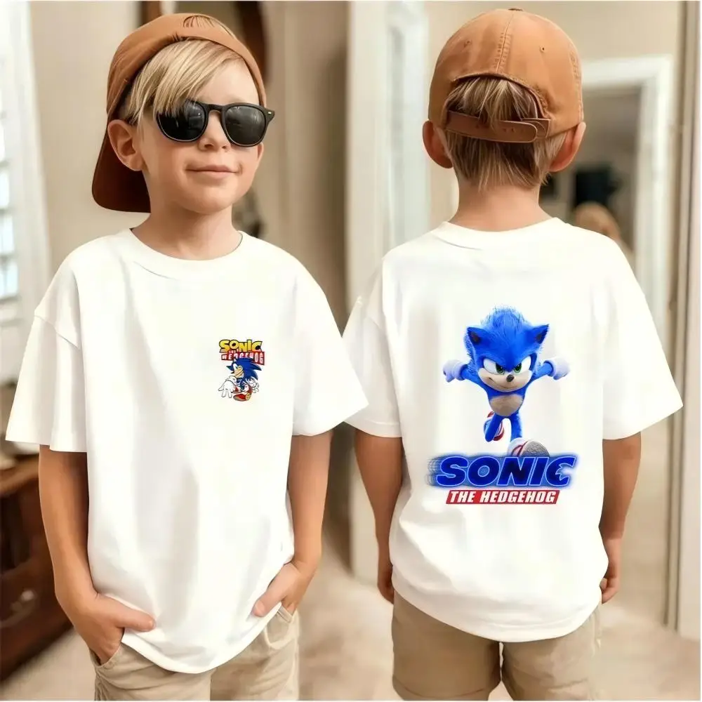 Sonic Cartoon Printed Cute Design Breathable  Men T shirt Women Tee Adults Children Boy Gril Top Kids Parent Child Cotton Tshirt