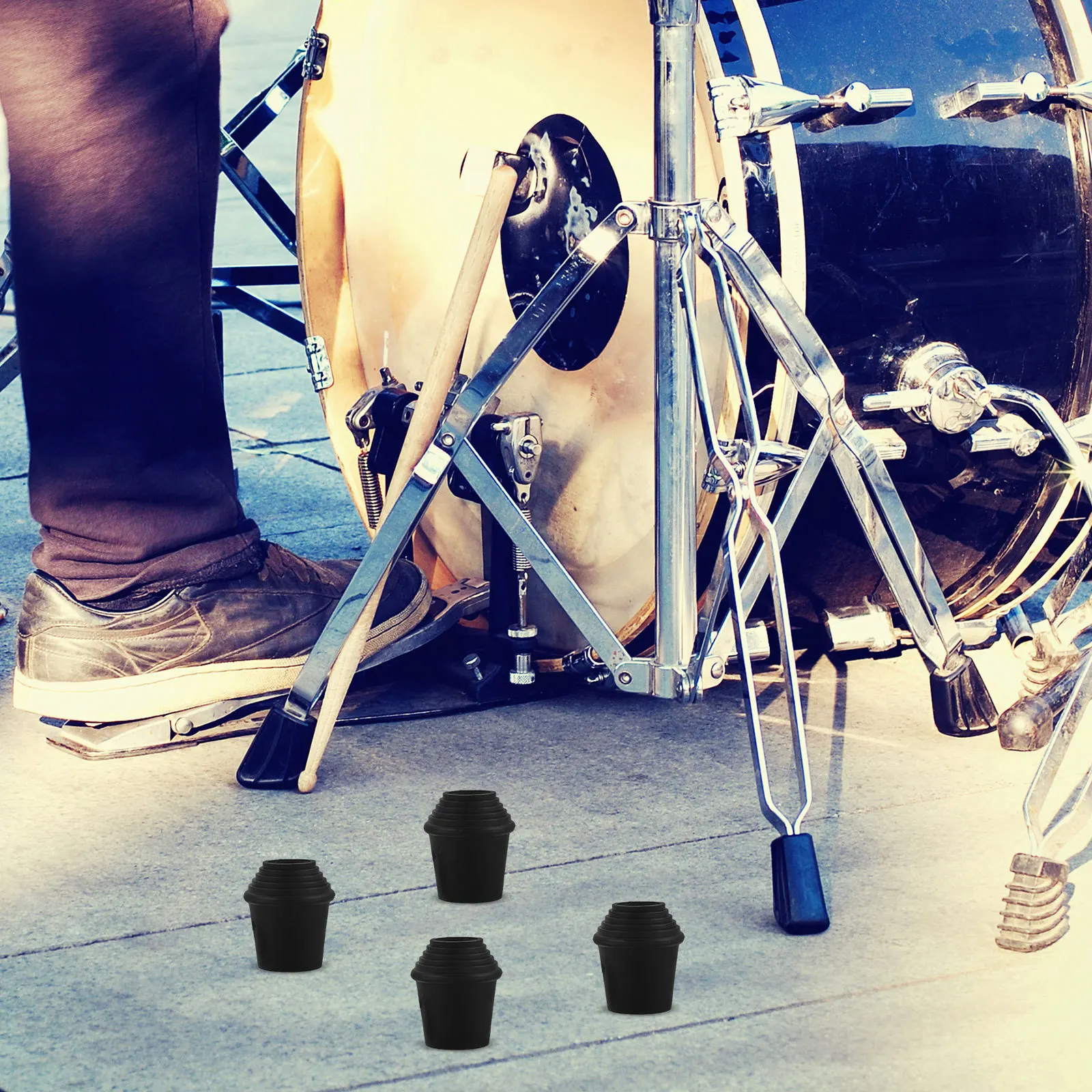 

4Pcs Bass Drum Threaded Rubber Feet Locking Nuts Durable Plastic Stable Support for Drum Leg Stand Floor Tom Bracket Hardware