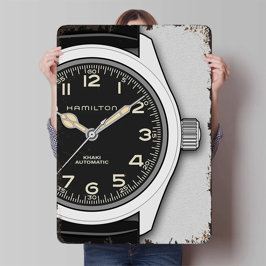 Hamilton Khaki Automatic Watch Vintage Iron Painting Home Wall Decor Art Ornament