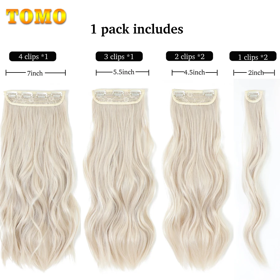 TOMO 6 Pcs/Set Clip In Hair Extensions Long Wavy Hairstyle Natural Synthetic Black Blonde Hairpieces High-temperature Fiber Hair