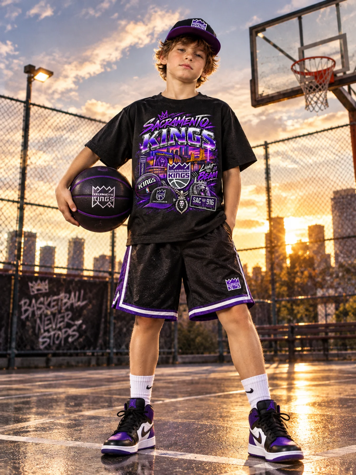2026 Men Women Kids Sacramento Kings Basketball T-Shirt Men's Black NBA Fanatics Short Sleeve 4