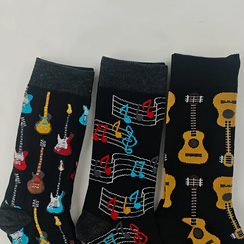 3-Pack-Men-Music-Themed-Mid-Calf-Socks-Cartoon-Musical-Instrument-Design-Vibrant-Colors-Soft-Breathable-Comfortable--Gifts