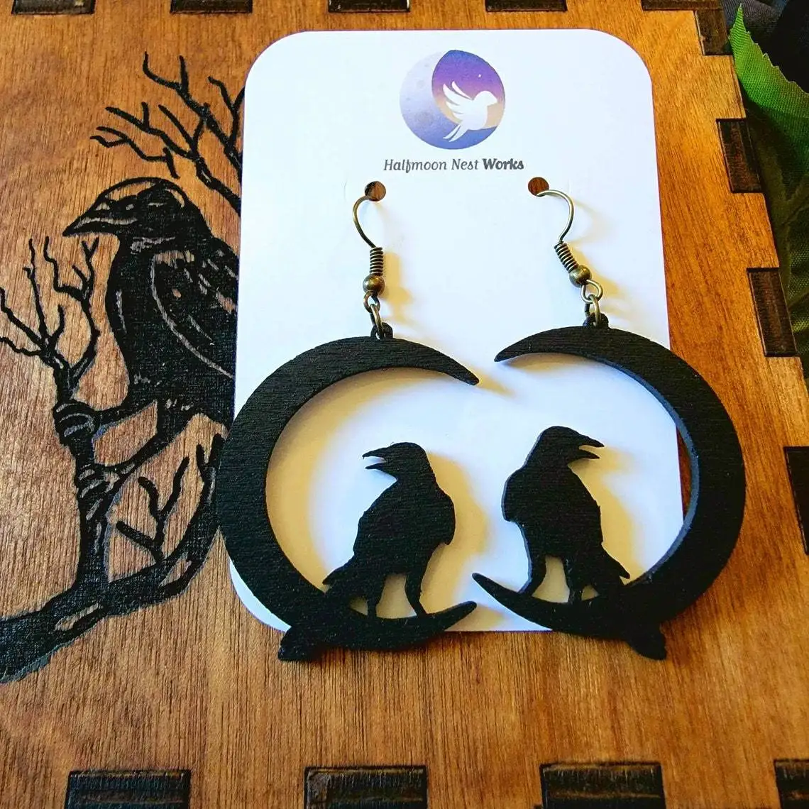 Gothic Black Crow Moon Charm Earrings Fashion Goth Jewelry Gifts Witcher Accessories Wolf Moon Exotic Earrings New Trends 2022