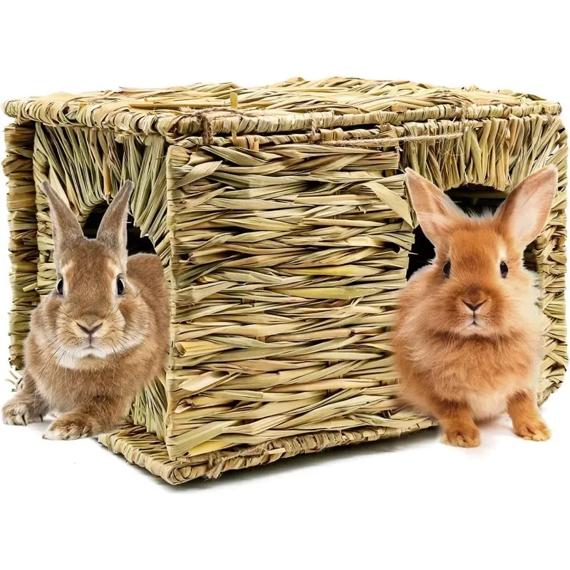 Grass House Rabbit Foldable Woven Rabbit Cages Hamster Guinea Pig Grass Chew Toy Mat House Bed Nests Small-scale Pet Accessories view 6