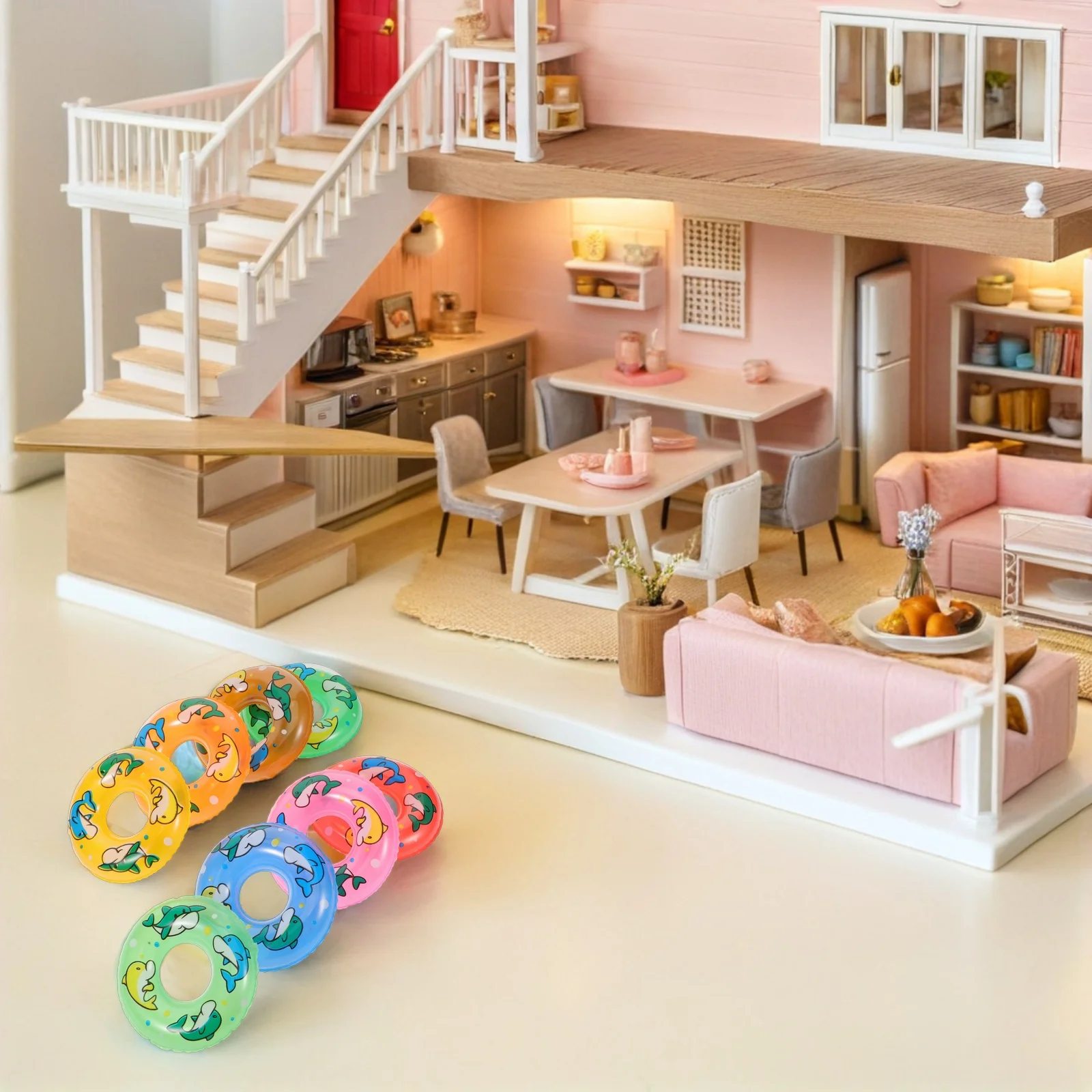 48 pçs mini anel de natação bonito golfinho design anel flutuante para crianças jogo de água praia festa decoração piscina inflável diversão