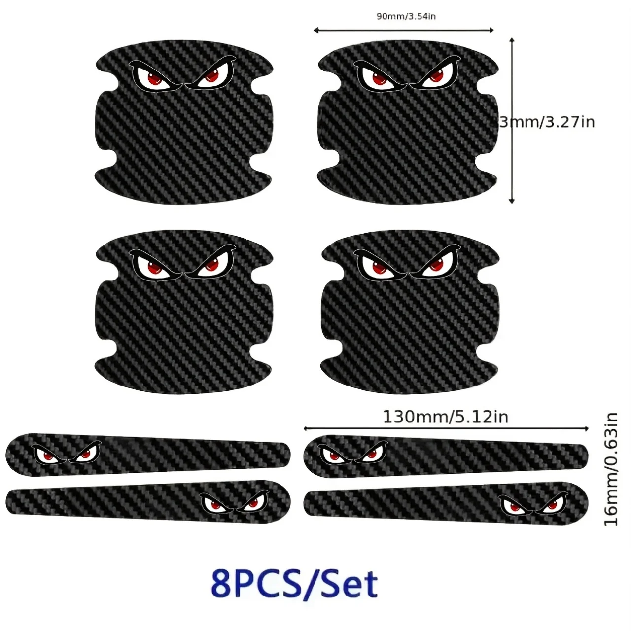 8Pcs Carbon Fiber Texture Red Evil Eye Car Door Handle Bowl Stickers, Scratch Resistant Vinyl Decals