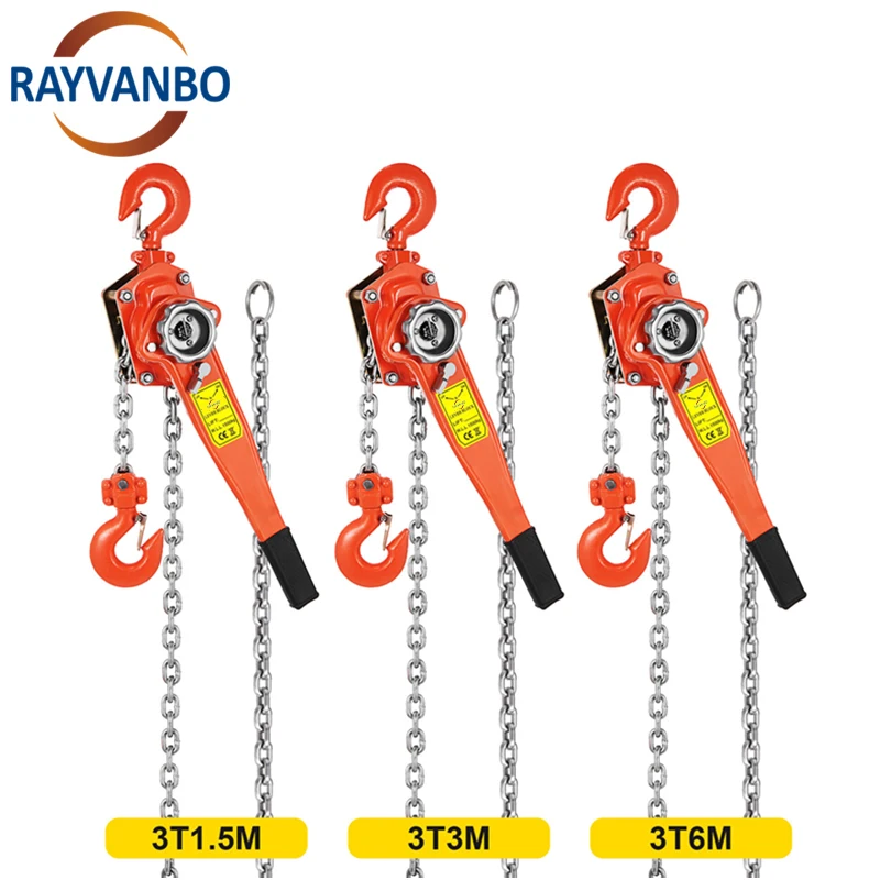 International Standard 1- 9 Ton  Manual Lever Chain Hoist G80 Chain With Safety Hook, for Lifting Pulling Garages Warehouse