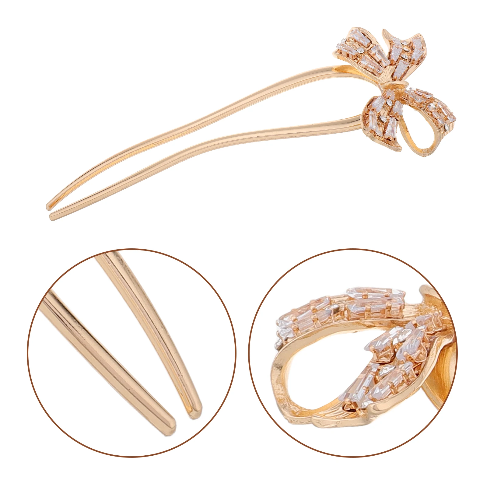 

Elegant Rhinestone Bow U Shape Forks Sticks Golden Updo Hair Bun Chignon Wedding Hair Pins Styling Tool Bridal Accessories Women