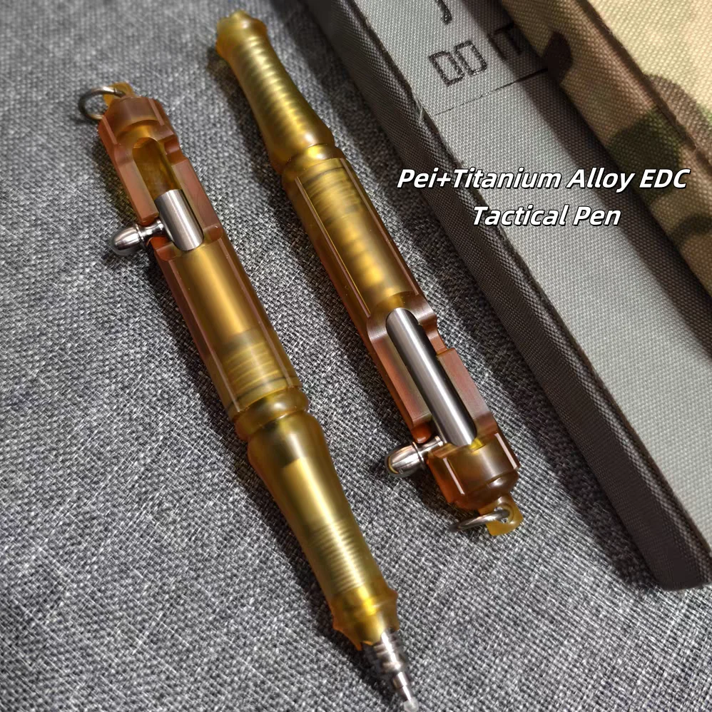 Professional EDC Titanium Alloy Bolt Action Pen with Ultem PEI Body Compatible with G2 Refills Tactical Writing Tool for Outdoo