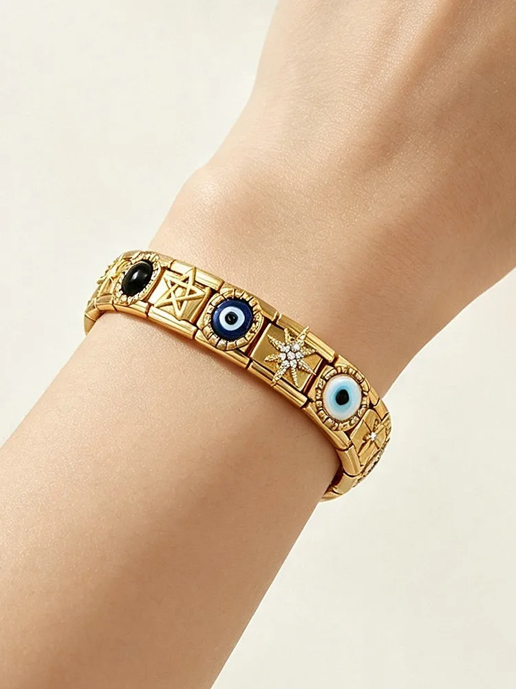 Design Goldfarben Stern Kreuz Teufelsauge Edelstahl Schmuckstücke Italienische Glieder passend für 9mm Armband DIY Charms Zubehör