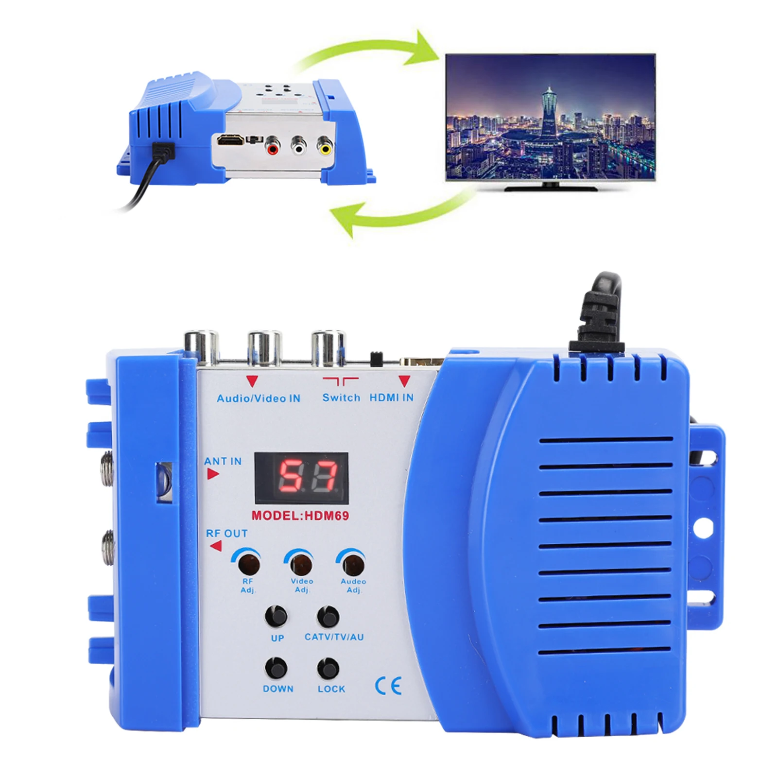 HDM69 Digital RF Modulator AV to RF Converter VHF UHF PAL Standard Modulator EU Plug 100‑240V