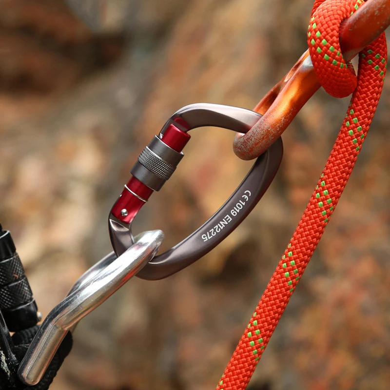 25KN Mountaineering Caving Rock Climbing Carabiner D Shaped Safety Master Screw Lock Buckle Camping Keyring 6 Colors