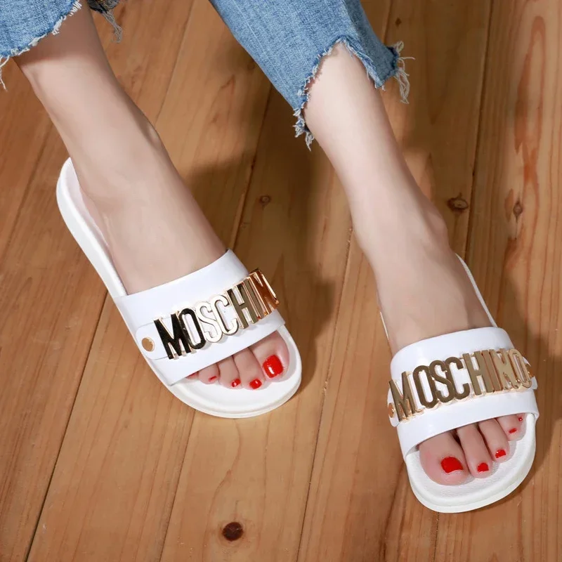 Fashion Women's Slippers 2024 Summer Net Red Slippers European and American Style Non-slip Simple Outside Wear Letter Slippers