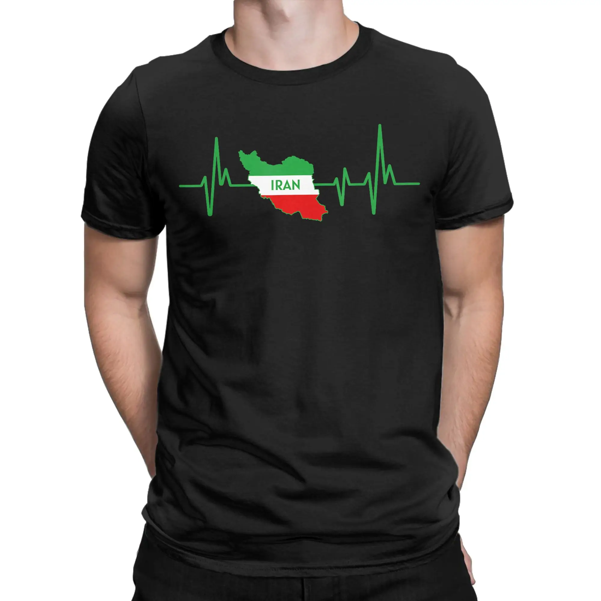 

Футболки с дизайном в виде сердцебиения и флагом Ирана, мужские винтажные футболки из чистого хлопка, футболки с круглым воротником и короткими рукавами, одежда больших размеров
