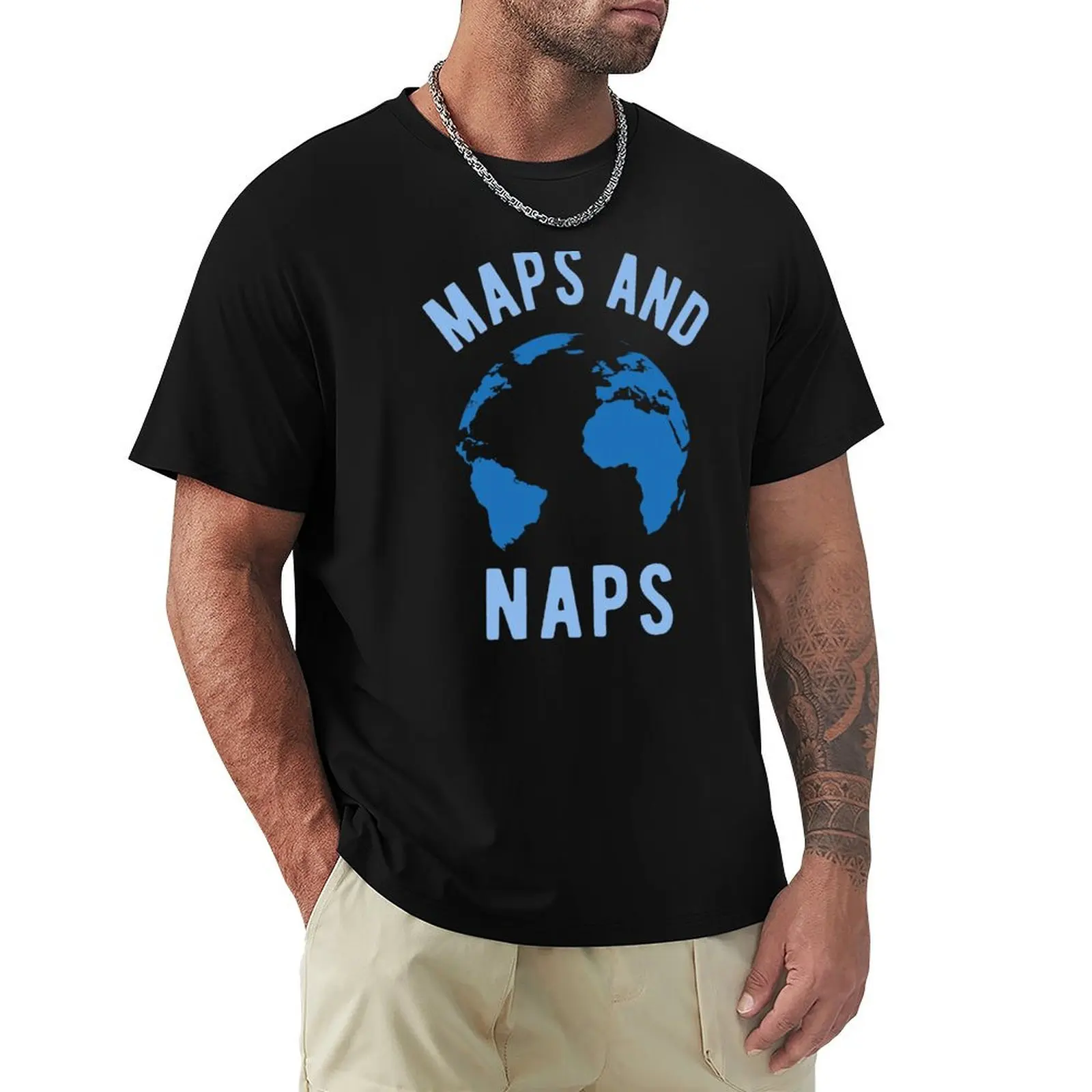 Maps and Naps - T-shirt décontracté résistant aux taches pour enseignant en géographie