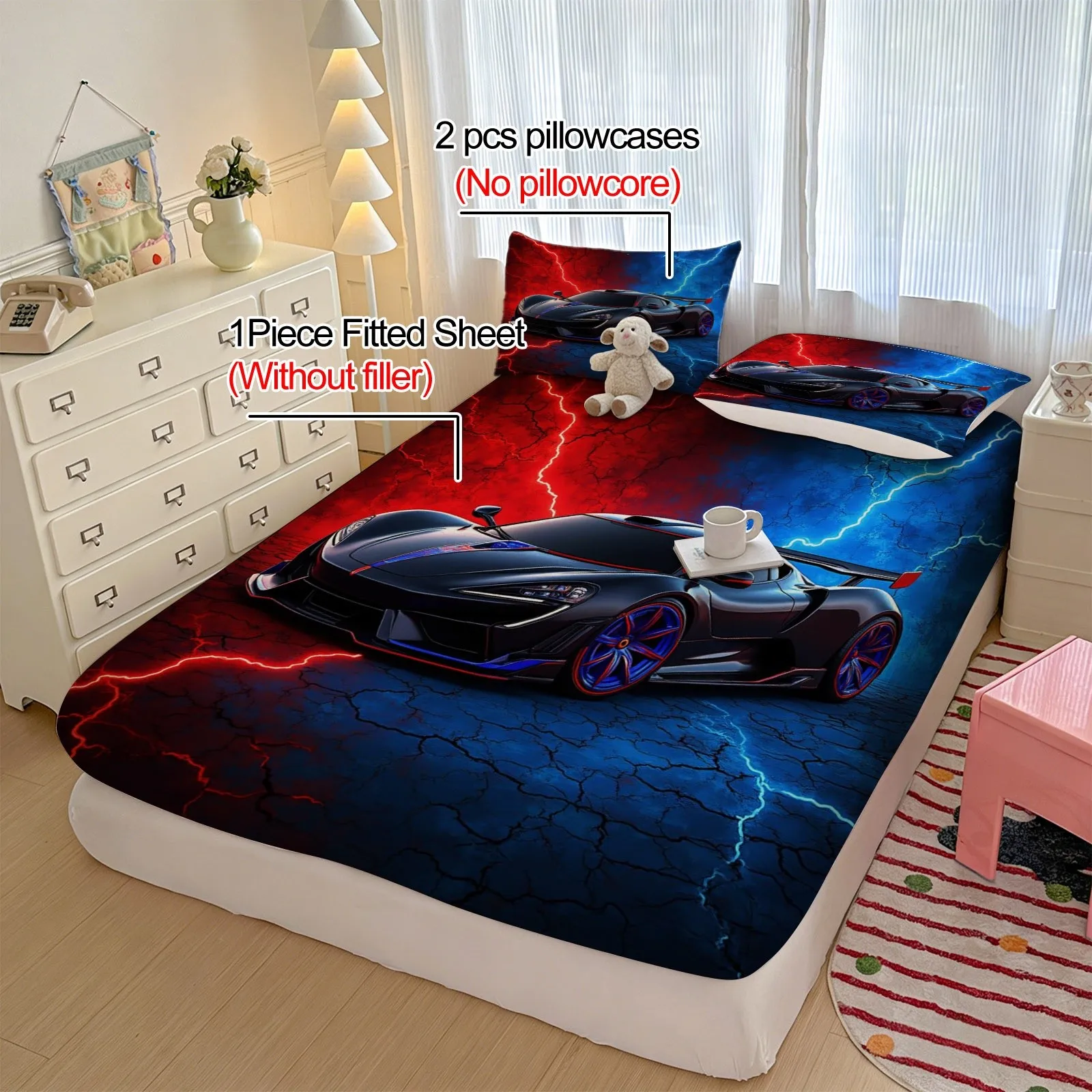 Christmas 2D Digital Print Three-Piece Bedding Set (includes 1 fitted sheet + 2 pillowcases) Mattress Protector, Fitted Sheet Style with Elastic Band, Protective Cover, Mattress Protector, Fitted Sheet Style Bedding, Christmas Theme Bedding, Futuristic Sports Car Theme, Minimalist Bedding