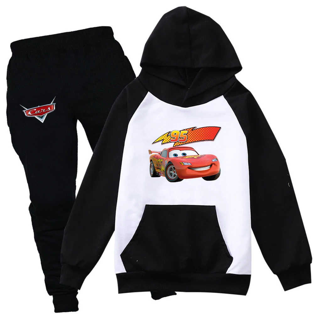 Pixar Cars Lightning McQueen Boys Girls Thin Hoodies Black Pants Kids Sportswear Suits Children Outerwear Clothing Sets