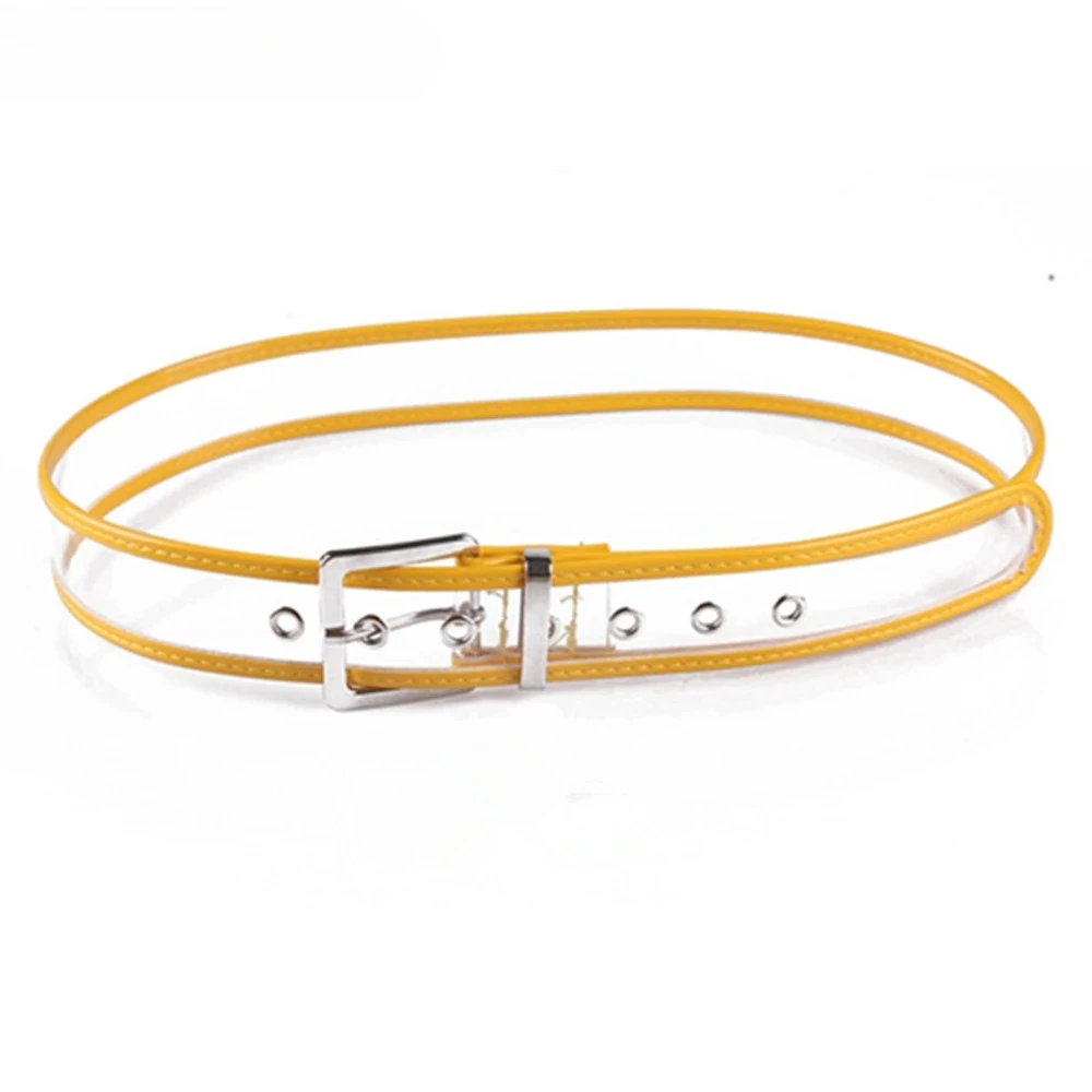 

Желтый женский ремень с прозрачной пряжкой, модный дизайн из ПВХ-пластика, новый брендовый ремень для женщин