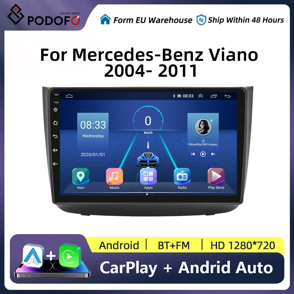 Podofo 4G+WIFI Carplay Auto Car Radio For Mercedes Benz Viano 2004-2011/Vito 2010-2015 2Din Multimedia Navigation GPS Autoradio