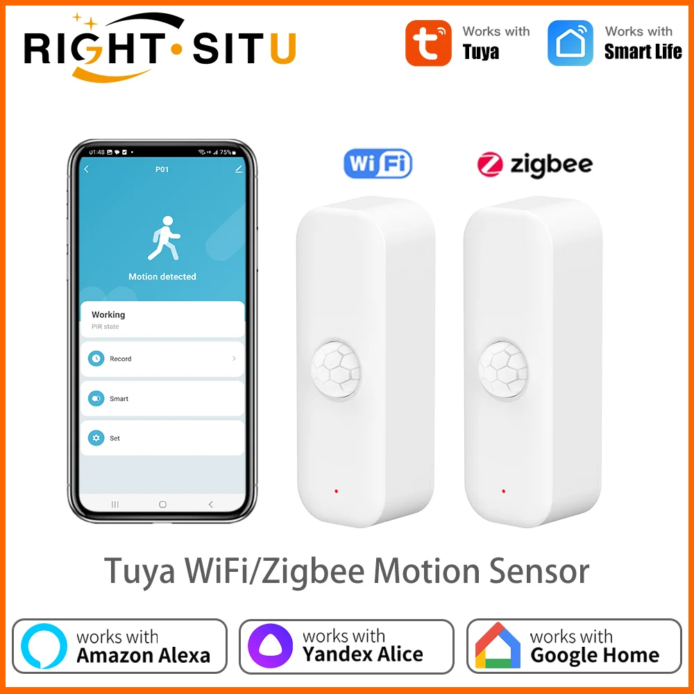 

Smart PIR WiFi Zigbee 3.0 Датчик движения Датчик присутствия человеческого тела Приложение Дистанционное управление Работа с Tuya Smart Life Alexa Yandex