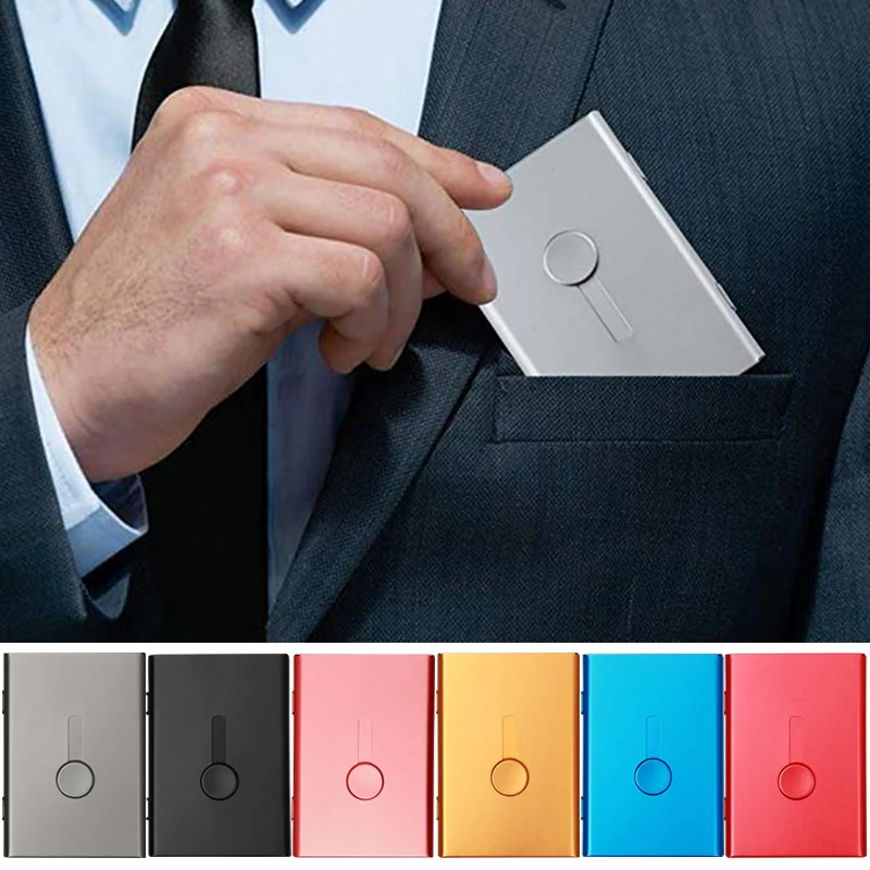 High Capacity Sliding Aluminum Business Card Holders Men Women Elegant Member Card Cases Metal Hand-push Credit Bank Card Box