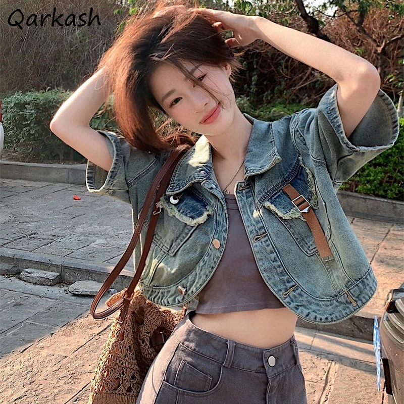 

Denim Jackets Women Crop Y2k Clothes Vintage Summer New Fashion Mujer Chaqueta American Streetwear Washed Designer Coats Hipster